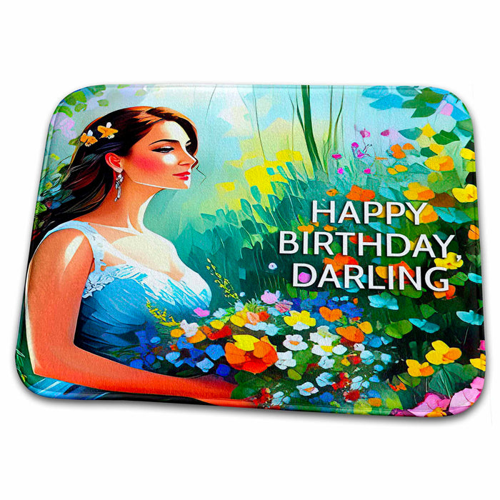 Dish Drying Mat - Happy Birthday, Darling. Elegant woman in the garden. Greeting card Alexis Design - Woman In The Garden