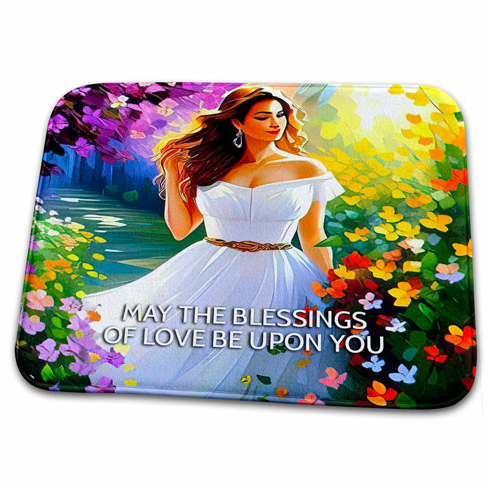 Dish Drying Mat - May the blessings of love be upon you. Young woman in the garden card Alexis Design - Woman In The Garden