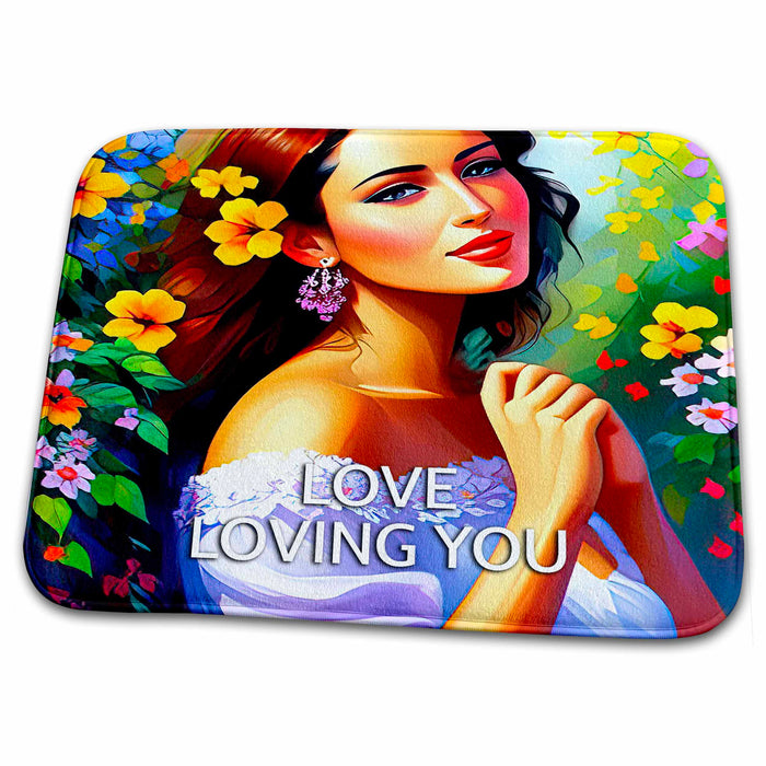 Dish Drying Mat - Love Loving You. Splendid romantic young lady dreams in the garden Alexis Design - Woman In The Garden