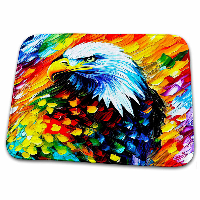 Dish Drying Mat - Colorful artistic image of bald American eagle positive gift, card Alexis Design - Birds Eagle