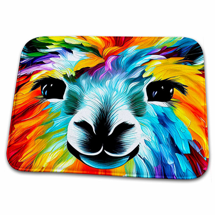 Dish Drying Mat - Colorful digital painting of an adorable alpaca animal beautiful gift Alexis Design - Animals Alpaca