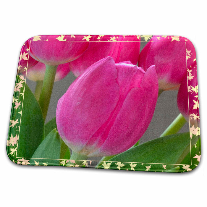 Dish Drying Mat - Pink Tulips Leaf Frame- Flowers- Photography Sanders Flowers