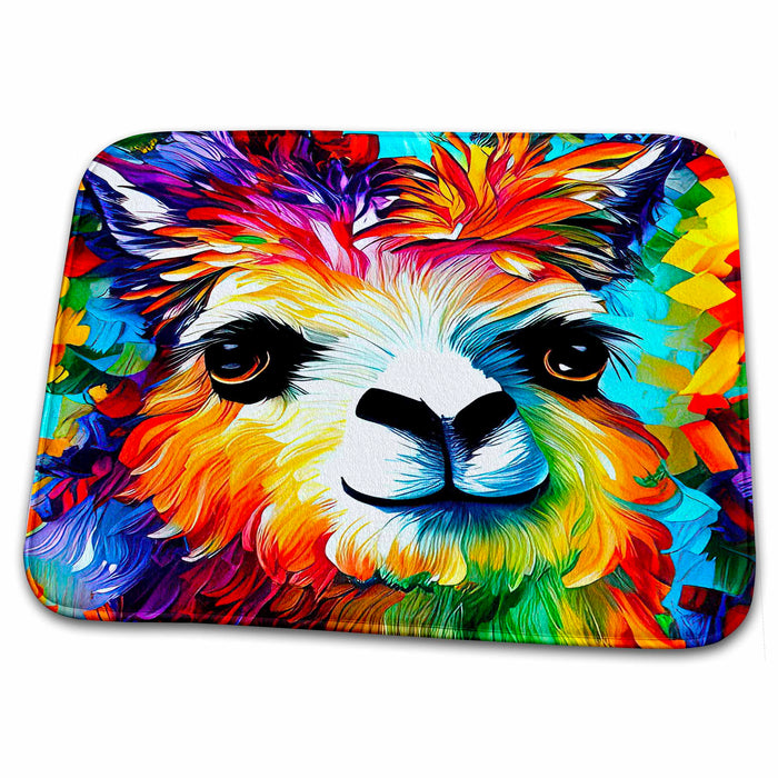 Dish Drying Mat - Digital painting of an alpaca animal. Vibrant colors. Chic gift, card Alexis Design - Animals Alpaca