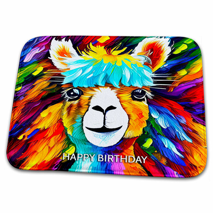 Dish Drying Mat - Happy Birthday. Artistic image of an alpaca animal in bold colors Alexis Design - Animals Alpaca