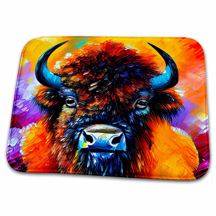 Dish Drying Mat - Stunning digital painting of an American bison, orange and purple Alexis Design - Animals Bison