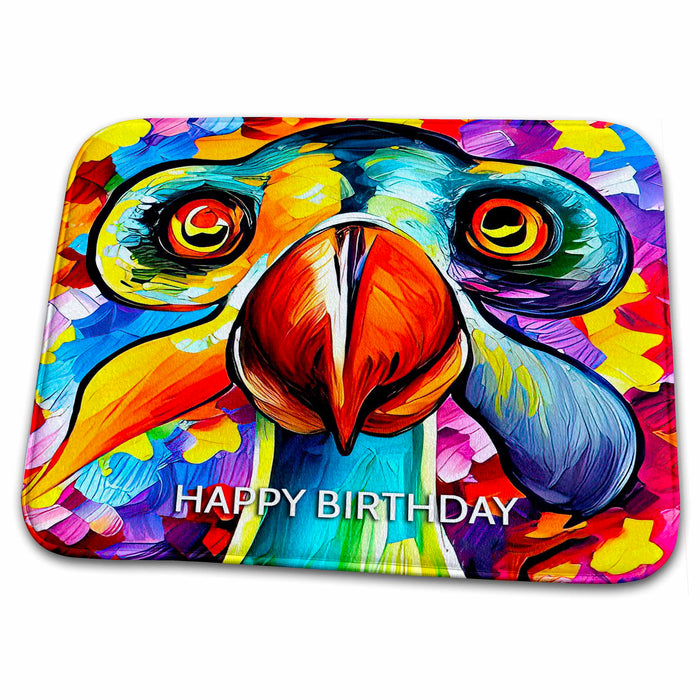 Dish Drying Mat - Happy Birthday. Colorful dodo bird digital art. Funny greeting card Alexis Design - Animals Dodo