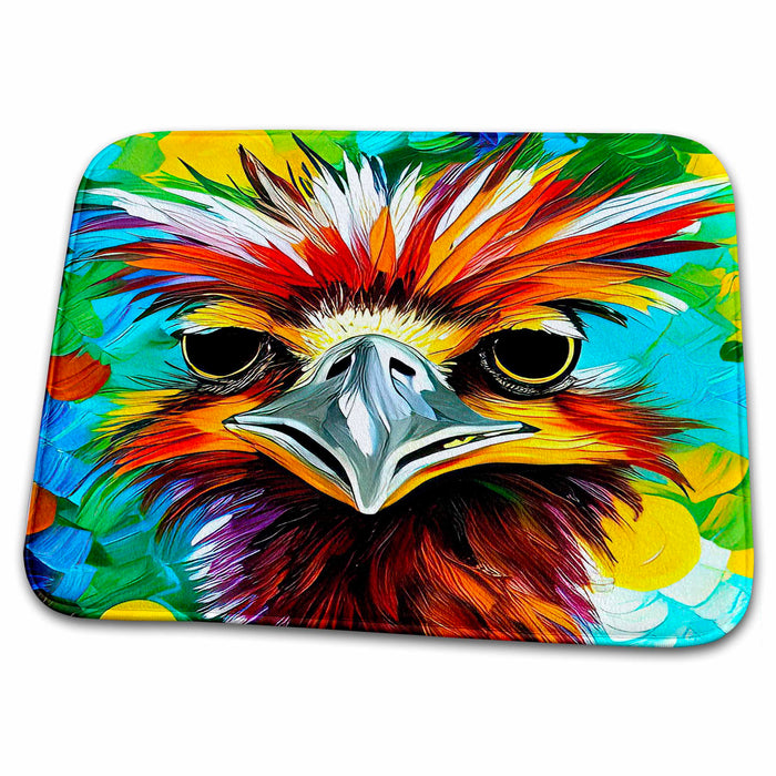 Dish Drying Mat - Funny colorful emu bird face portrait. Cheerful digital art gift Alexis Design - Animals Emu