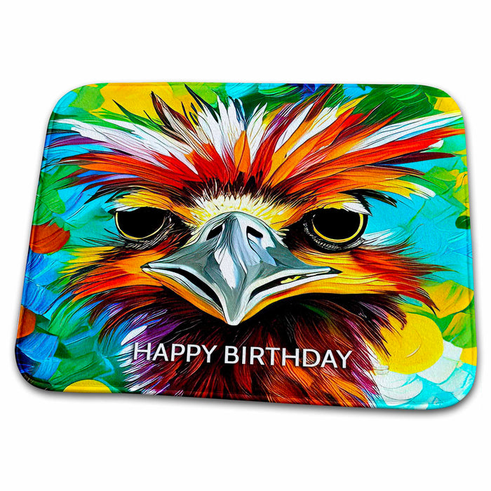 Dish Drying Mat - Happy Birthday. Funny colorful emu bird greeting card, congratulation Alexis Design - Animals Emu