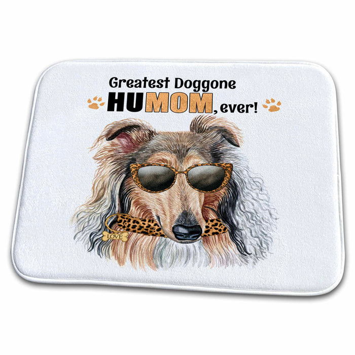 Dish Drying Mat - Cute Mothers Day Collie Dog for Mom in Cheetah Print Sunglasses Mothers Day Dogs