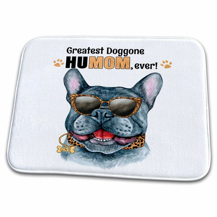 Dish Drying Mat - Sweet Black French Bulldog in Cheetah Print for Mom on Mothers Day Mothers Day Dogs