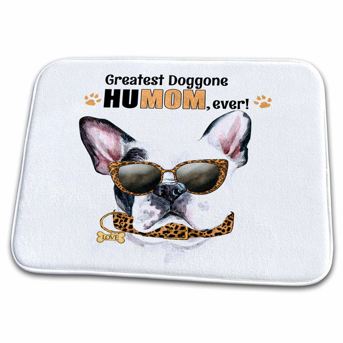 Dish Drying Mat - A Black and White Frenchie Dog Ready for Mom on Mothers Day Mothers Day Dogs