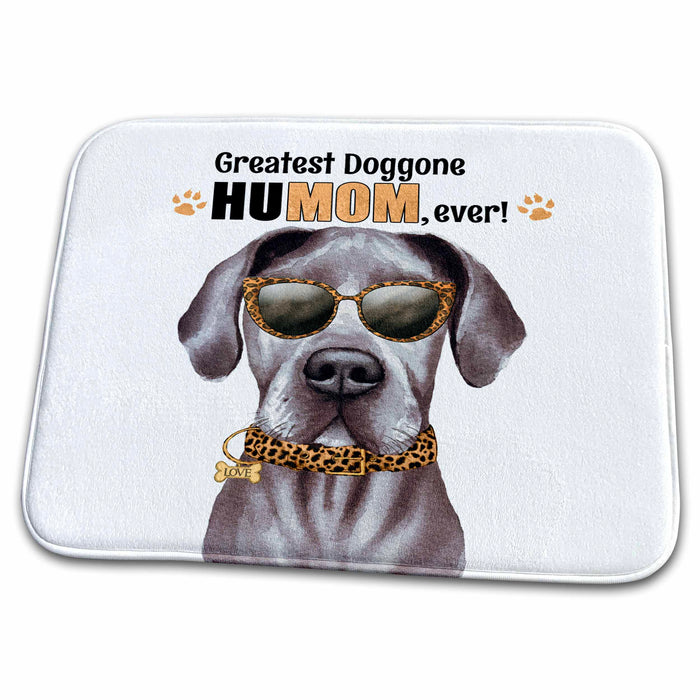 Dish Drying Mat - Sweet Great Dane Dog in Animal Print Sunglasses for Mom on Mothers Day Mothers Day Dogs