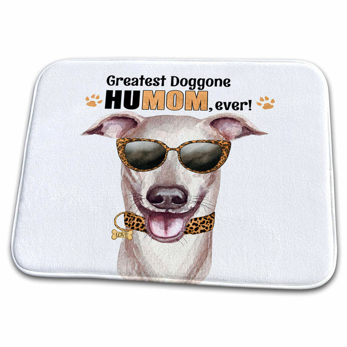 Dish Drying Mat - Cheetah Print Collar and Glasses on a Greyhound Dog for Mothers Day Mothers Day Dogs