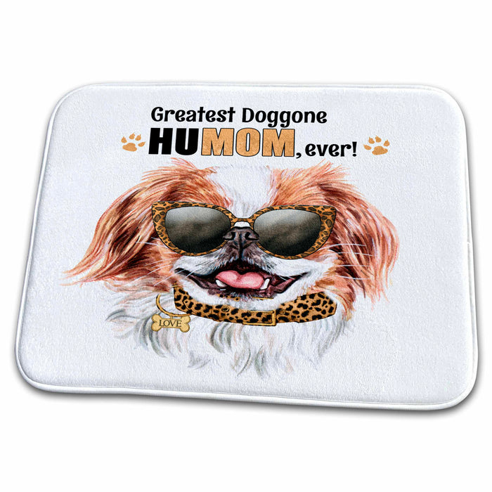 Dish Drying Mat - Japanese Chin Dog with a Big Smile and Cheetah Print for Mothers Day Mothers Day Dogs