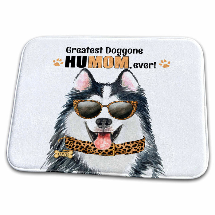 Dish Drying Mat - Malamute Dog Looking Stylish for Mom on Mothers Day in Cheetah Print Mothers Day Dogs