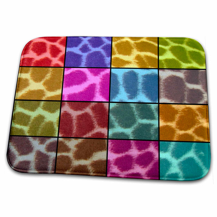 Dish Drying Mat - Giraffe Print Colorful Collage- Animal Print- Nature Sanders Creations