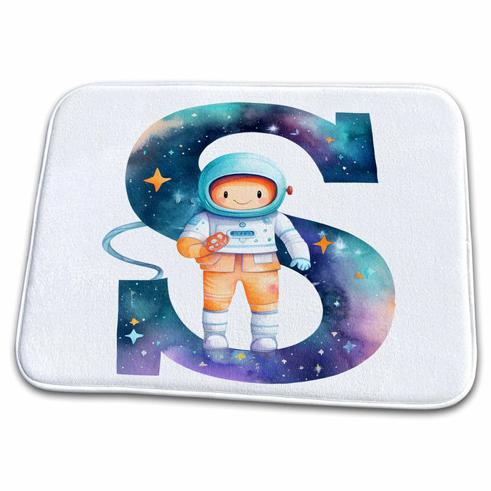 Dish Drying Mat - Cute Astronaut Monogram Initial S Monograms