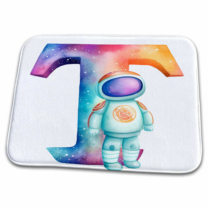 Dish Drying Mat - Cute Astronaut Monogram Initial T Monograms