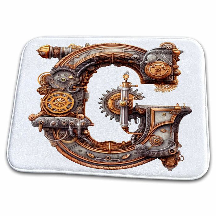 Dish Drying Mat - Steampunk Monogram Initial G Monograms