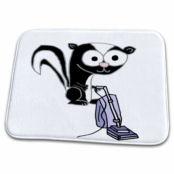 Dish Drying Mat - Cute funny Skunk Using Vacuum Cleaner Cartoon Funny