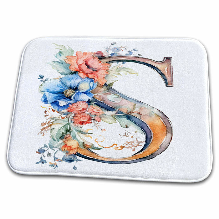 Dish Drying Mat - Pretty Floral Monogram S Monograms