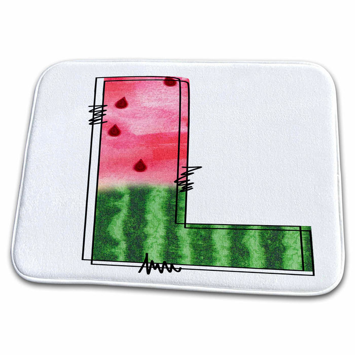 Dish Drying Mat - Cute Watermelon Monogram L Monograms