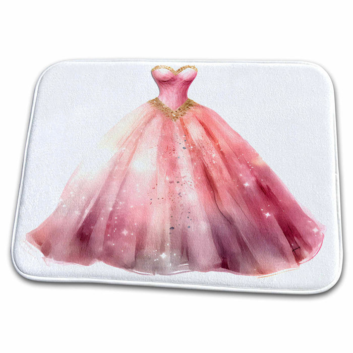 Dish Drying Mat - Pretty Pink Image Of Sparkle Gown Dress Illustrations