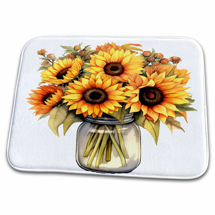 Dish Drying Mat - Jar Of Sunflowers Illustration Illustrations