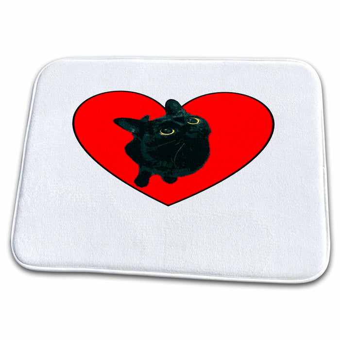 Dish Drying Mat - I Love My Black Cat Red Heart And Cat Vector Vector Art - Cat Portrait