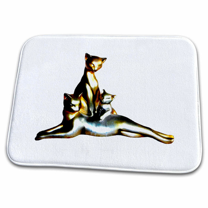 Dish Drying Mat - Two Cats And A Kitten Artistic And Statuesque Vector Art - Cat Family