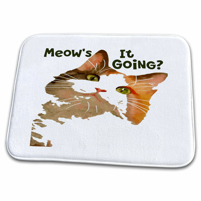 Dish Drying Mat - Meows It Going Fun Cat Meme Question Vector Art - Fun Cat Meme