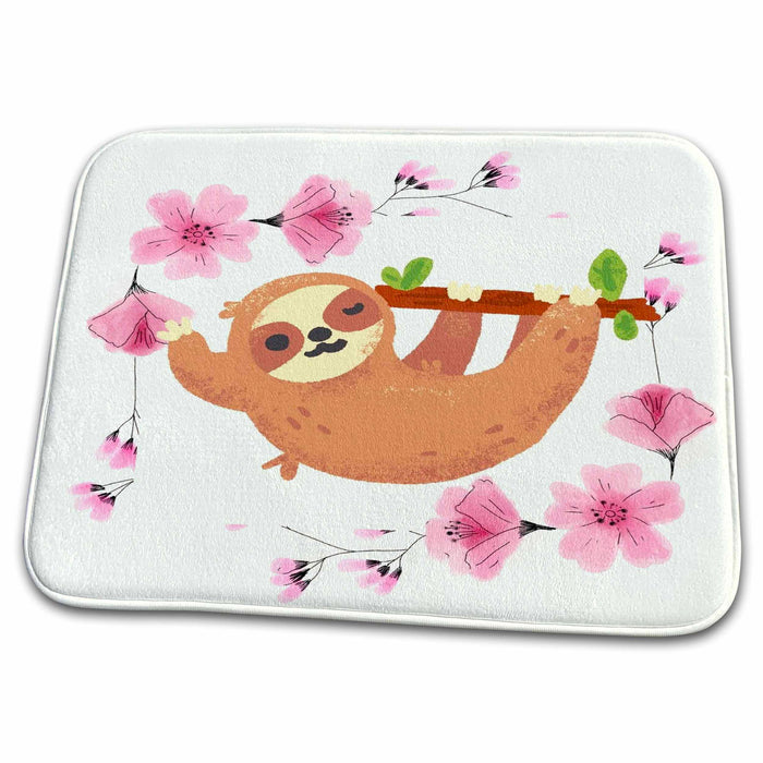 Dish Drying Mat - Image of a Sloth with Flowers 3dRose Mary Aikeen- Animals