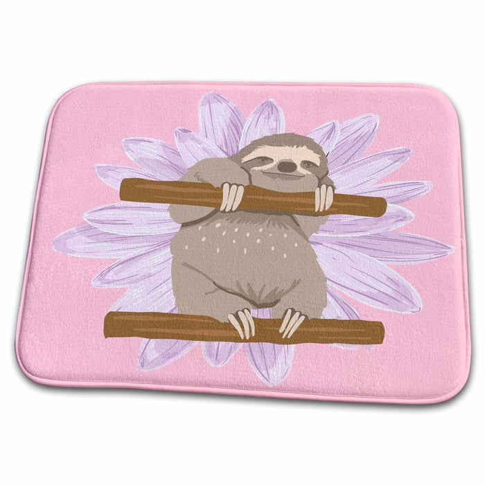 Dish Drying Mat - Cute Sloth with Flowers 3dRose Mary Aikeen- Animals