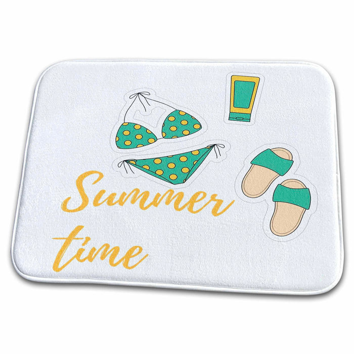 Dish Drying Mat - Image of Bikini with Text of Summer Time 3dRose Mary Aikeen- Summer