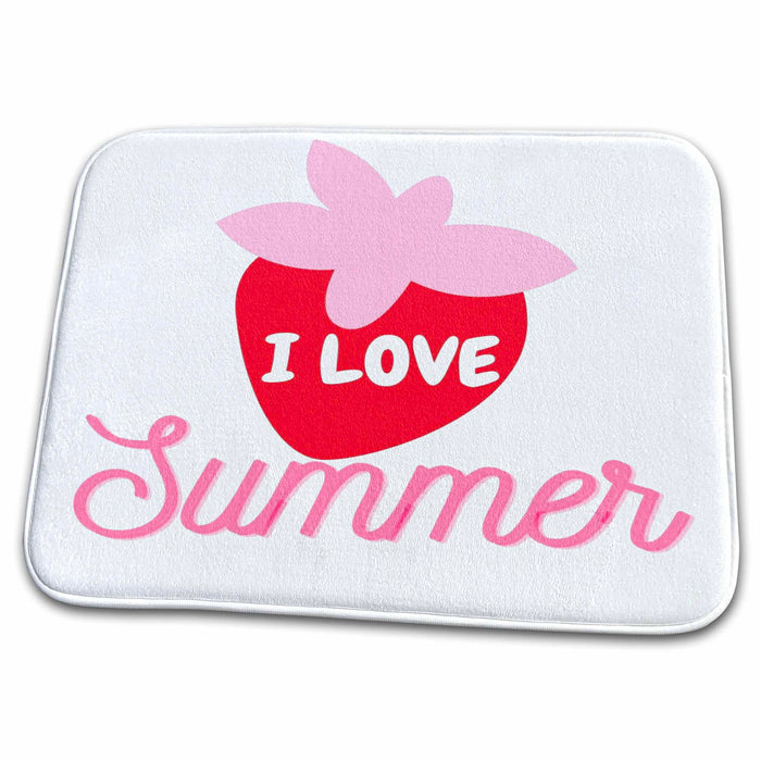 Dish Drying Mat - Image of a Strawberry with Text of I love Summer 3dRose Mary Aikeen- Summer