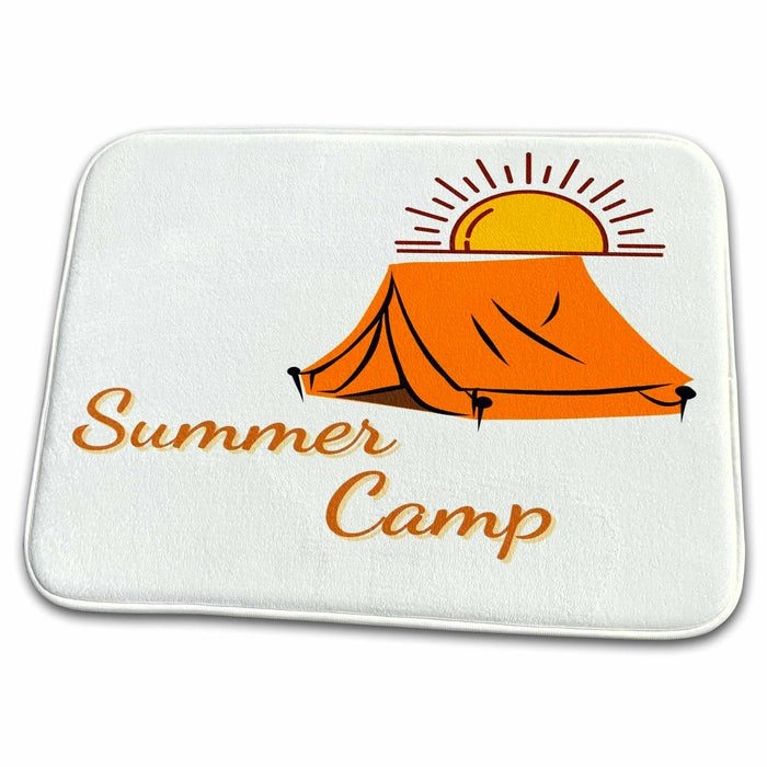 Dish Drying Mat - Image of a Tent for camping with Text of Summer camp 3dRose Mary Aikeen- Summer