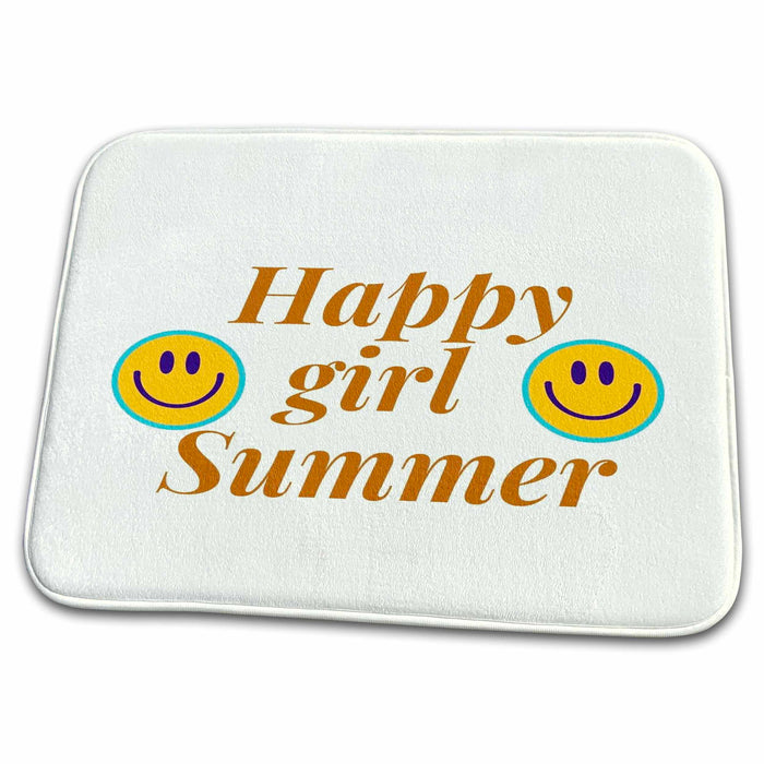 Dish Drying Mat - Image of a smiley with Text of Happy Girl Summer 3dRose Mary Aikeen- Summer