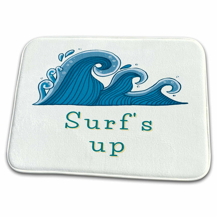 Dish Drying Mat - Image of a Waves with Text of Surfs Up 3dRose Mary Aikeen- Summer