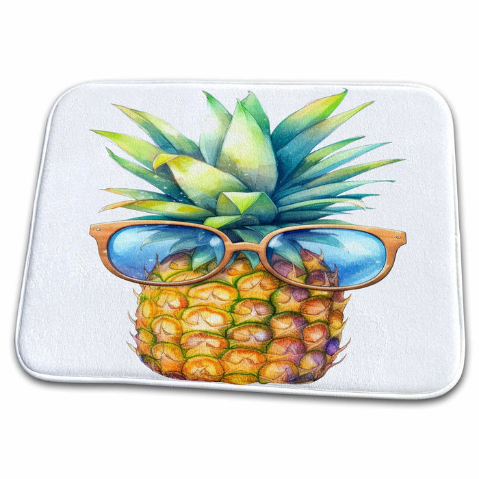 Dish Drying Mat - Summer Pineapple With Sunglasses Illustration Illustrations