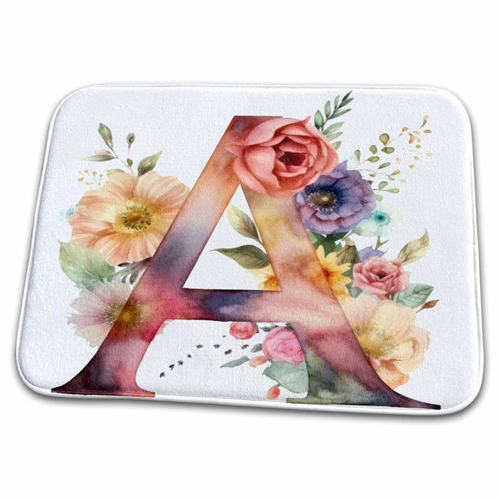 Dish Drying Mat - Pretty Image Of Watercolor Floral Monogram Initial A Monograms