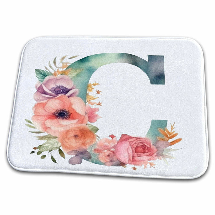 Dish Drying Mat - Pretty Image Of Watercolor Floral Monogram Initial C Monograms