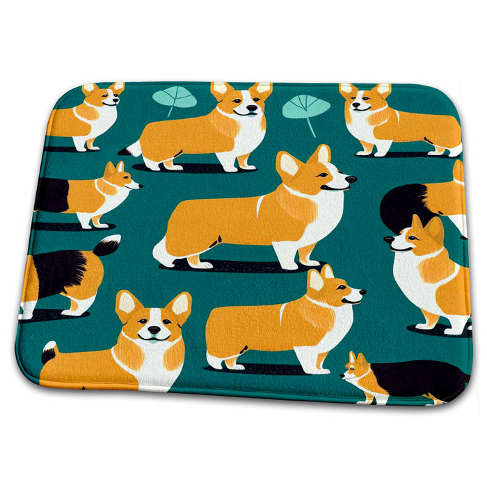 Dish Drying Mat - Mid-Century Modern Corgis Craftsman Studios - Mid-Century Modern