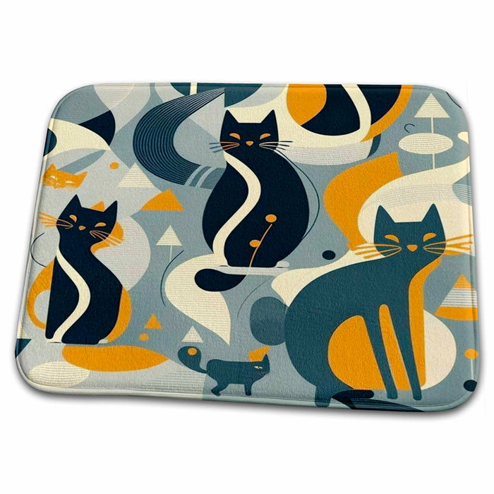 Dish Drying Mat - Mid Century Modern Kitties. Super cool cats Craftsman Studios - Mid-Century Modern