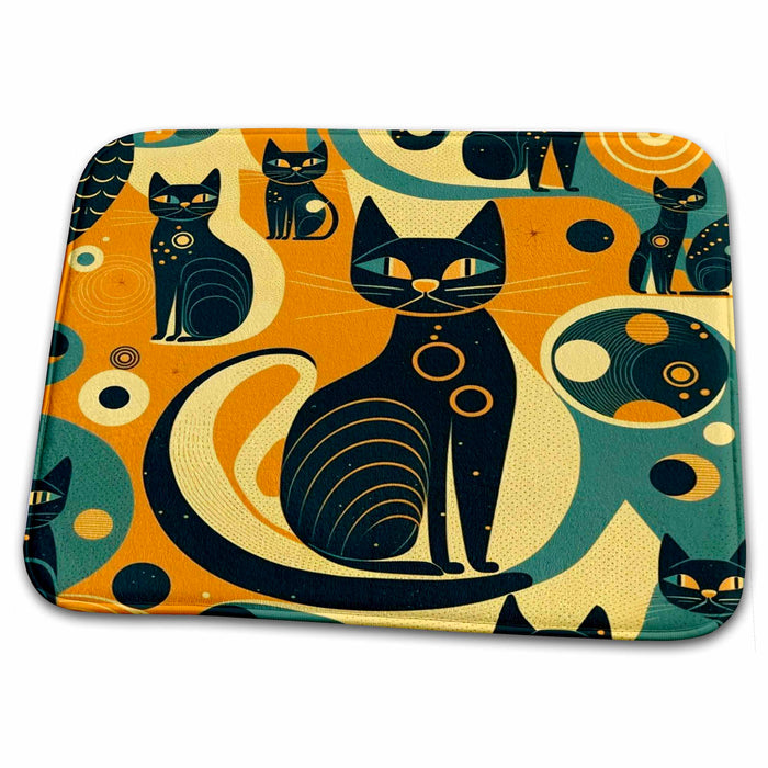 Dish Drying Mat - Felines captured in bold mid-century style Craftsman Studios - Mid-Century Modern