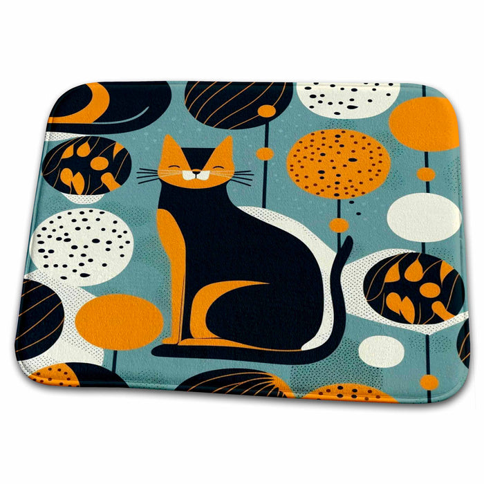 Dish Drying Mat - Curved lines and cats converge in modern harmony Craftsman Studios - Mid-Century Modern