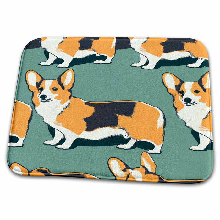 Dish Drying Mat - Mid-century charm meets playful corgi whimsy Craftsman Studios - Mid-Century Modern