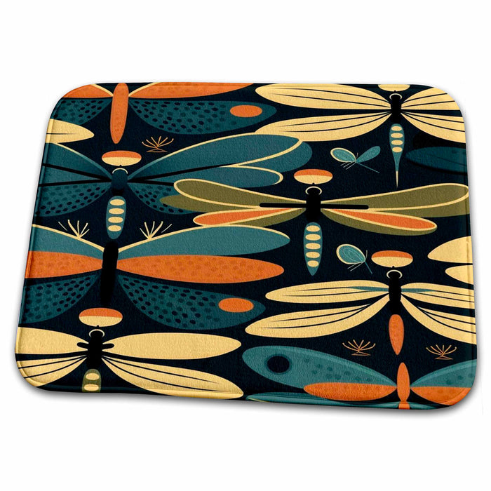 Dish Drying Mat - Bold colors, sleek lines capture dragonfly grace Craftsman Studios - Mid-Century Modern