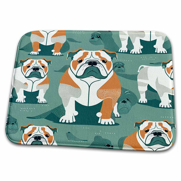 Dish Drying Mat - English Bulldogs lounge in mid-century elegance Craftsman Studios - Mid-Century Modern