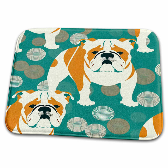 Dish Drying Mat - Stylized Bulldogs pop in a retro modern backdrop Craftsman Studios - Mid-Century Modern