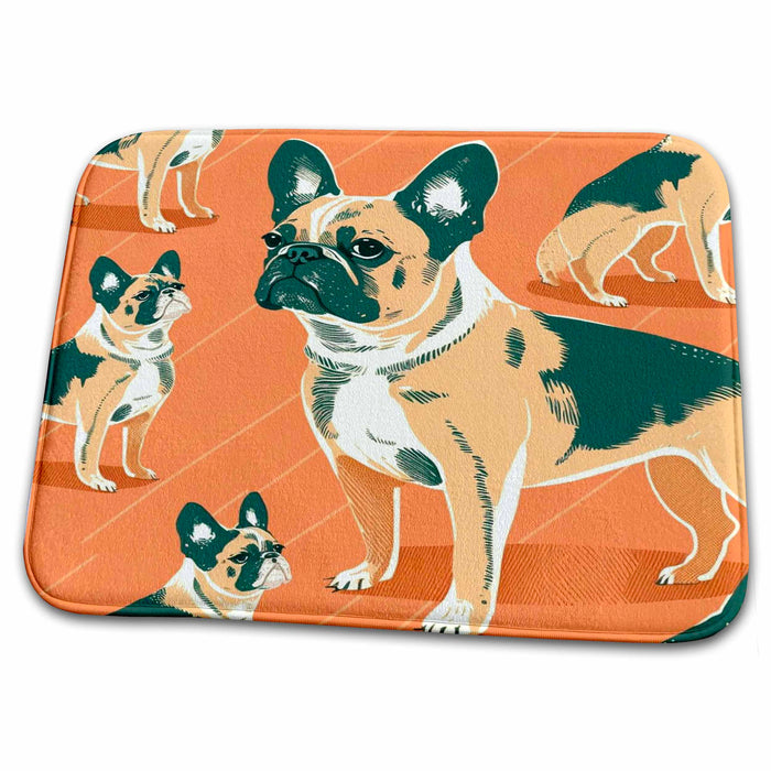 Dish Drying Mat - French Bulldogs lounge in mid-century modern elegance Craftsman Studios - Mid-Century Modern